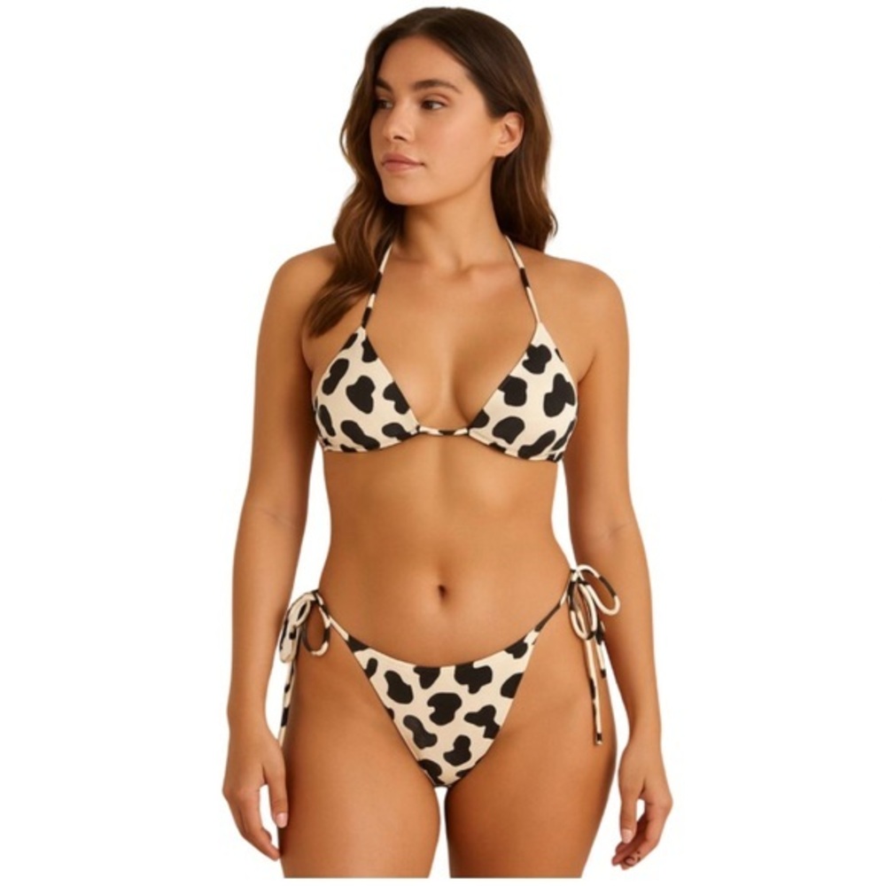 Zaful Black and White Patterned String Bikini Large